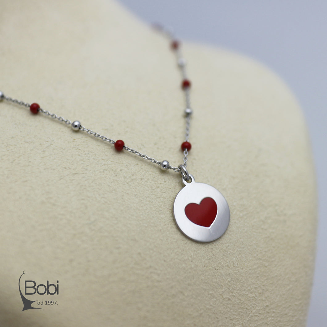 Ogrlica za devojčice, nakit od srebra za mlade, ogrlica sa koralima, privezak crveno srce. 