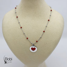 Load image into Gallery viewer, Ogrlica za devojčice, nakit od srebra za mlade, ogrlica sa koralima, privezak crveno srce. 