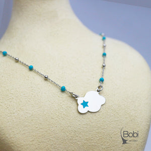 Ogrlica za devojčice izrađena od srebra finoće 925, ogrlica sa ukrasom u obliku oblaka i tirkizne zvezdice